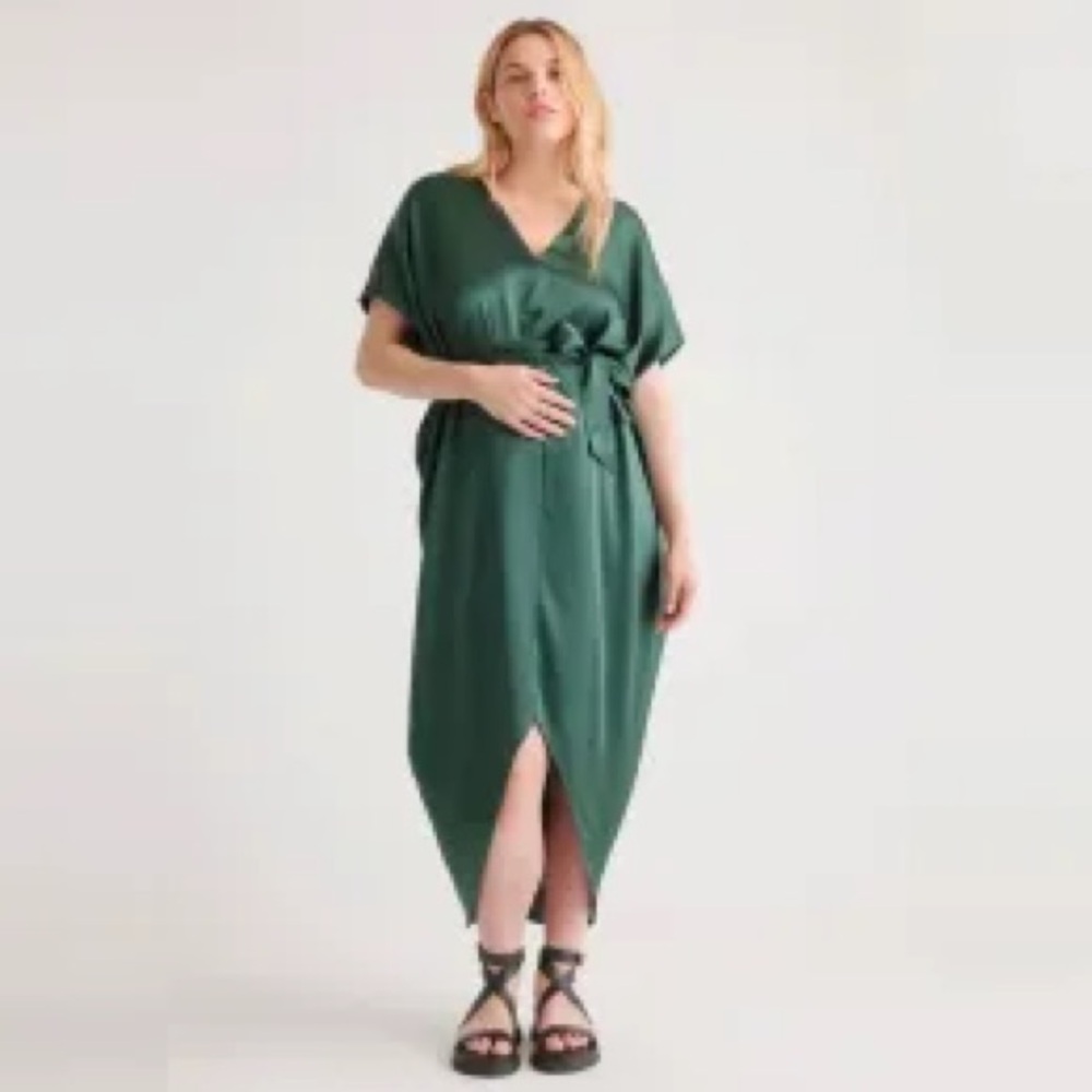 Quince Forest Green Silk Maternity Dress
